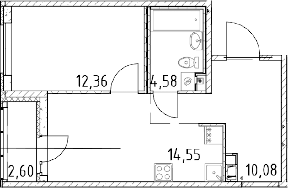 1-комнатная квартира 41.57 м², 17/17 эт., ЖК «Город Первых»